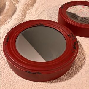 Vintage-Inspired Red Wall Mirror Set